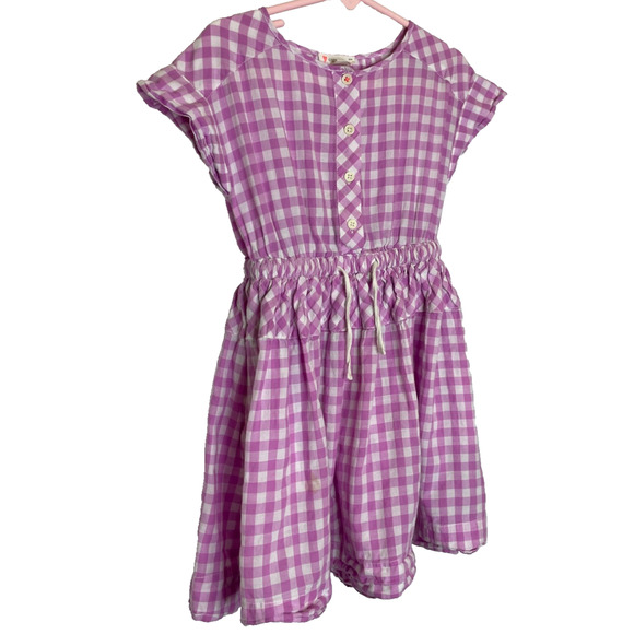 Girls' 5 Crewcuts Purple Gingham Plaid Button Front A-Line Dress - Picture 2 of 4